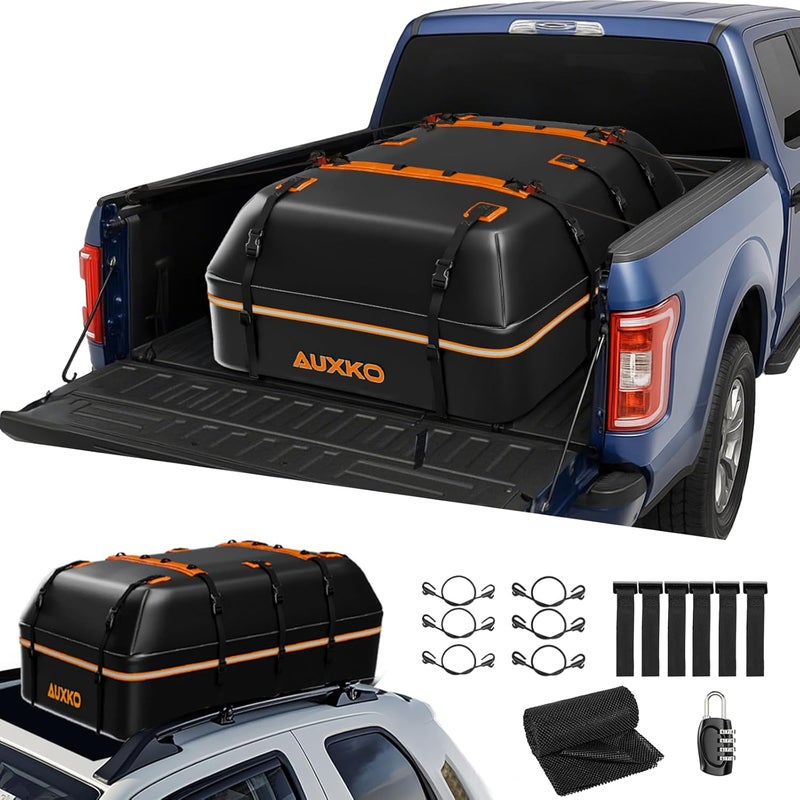 AUXKO 15 Cu.Ft Waterproof Rooftop Cargo Carrier for Cars/SUVs/Trucks, Foldable Soft Shell Roof Bag with Night-Reflective Strip, 6 Adjustable Bungee Straps & Door Hooks, Combination Lock, Anti-Slip Mat - Image 1